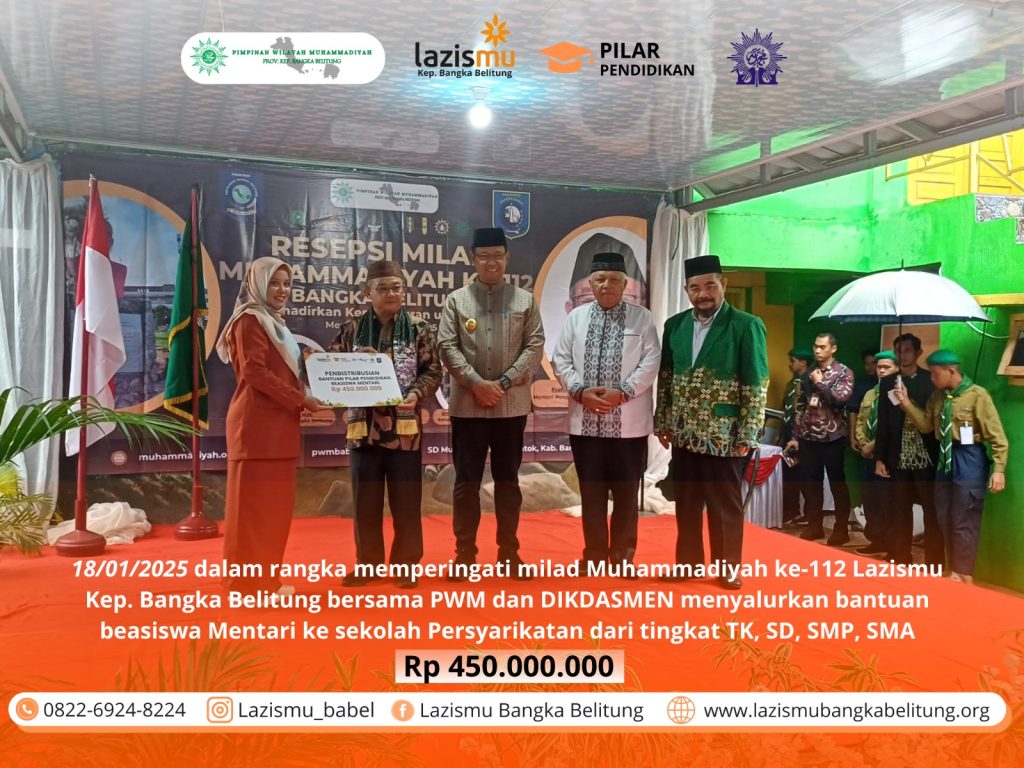 Peringati Milad Muhammadiyah ke-112, Lazismu Kep. Bangka Belitung Salurkan Beasiswa Mentari Senilai Rp 450 Juta