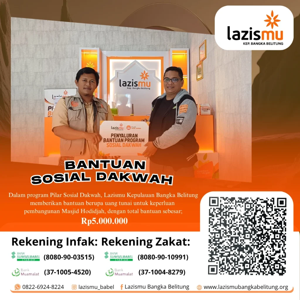 Lazismu Kepulauan Bangka Belitung Salurkan Bantuan untuk Pembangunan Masjid Hodidjah